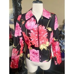Lorizoni Long Sleeve Floral Silk Embellished Jacket, Blazer Size Small